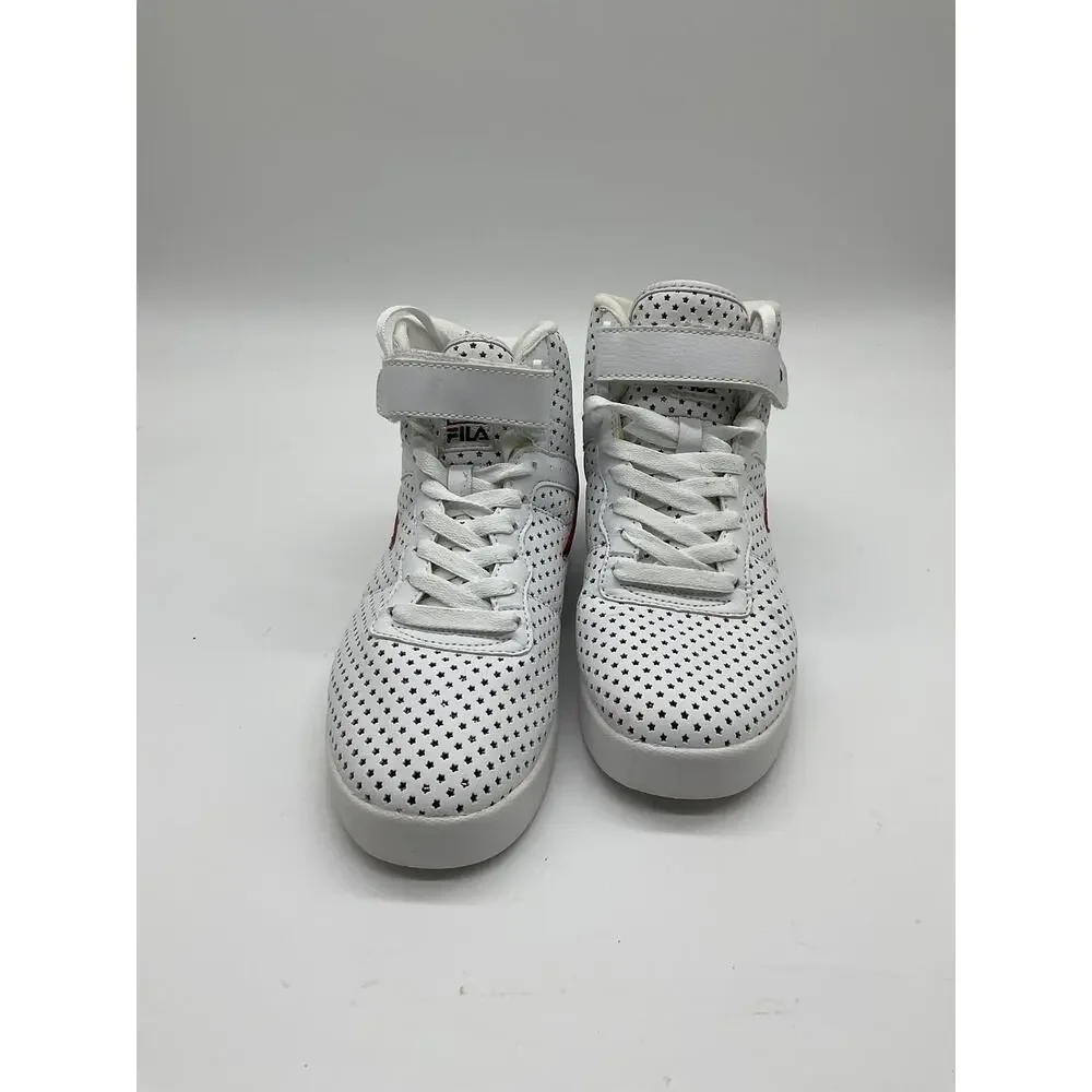 FILA‎ Shoes Mens 5.5 White Perforated High Top Strap Athletic Casual Sneakers